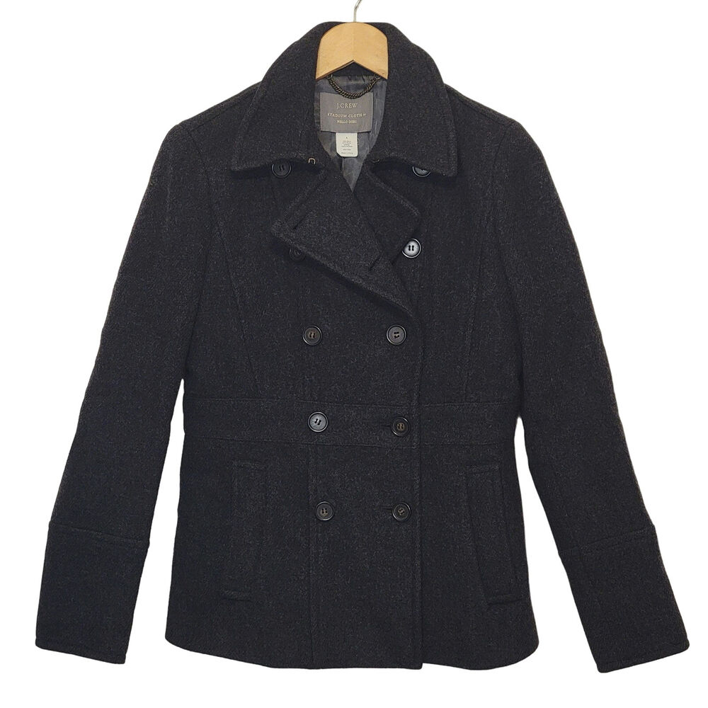 J Crew Stadium Cloth by Nello Gori Peacoat Double Breasted Wool Gray Size 4